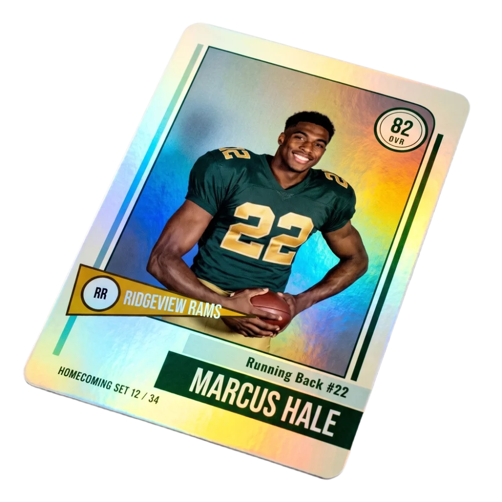 Sample Ridgeview Rams card printed on holo card stock